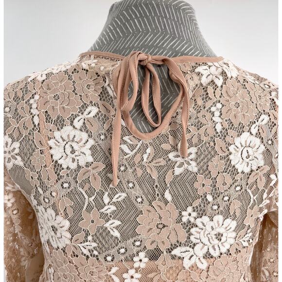 NEW Altar'd State Rauma Dress Neutral Cream Floral Lace Mesh Long Sleeve Size S - Picture 5 of 15